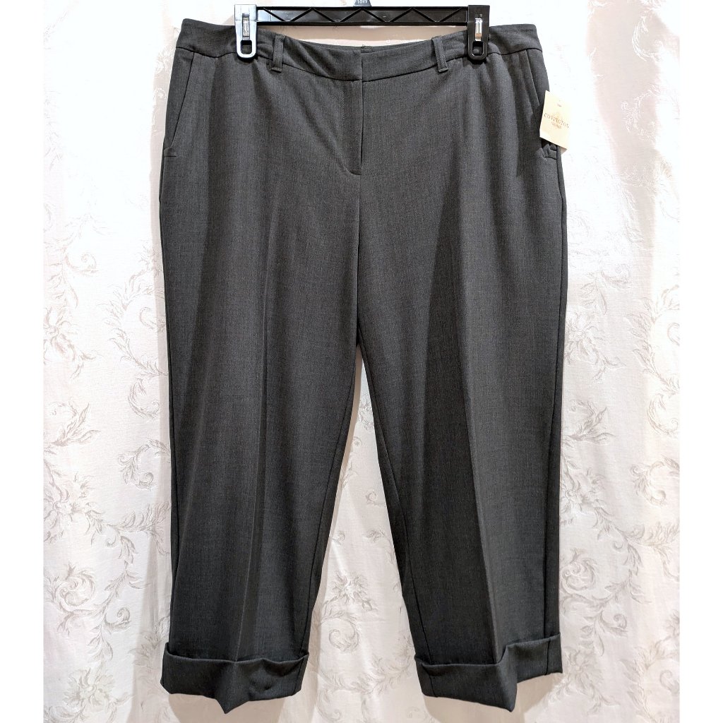 Crop Grey Trousers Pants 16w Stretch Mid Rise Business Casual Career Classic
